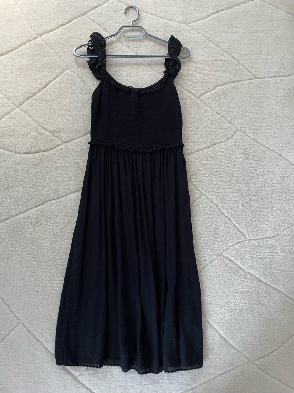 Wilfred Black Ruffled Strap Midi Dress